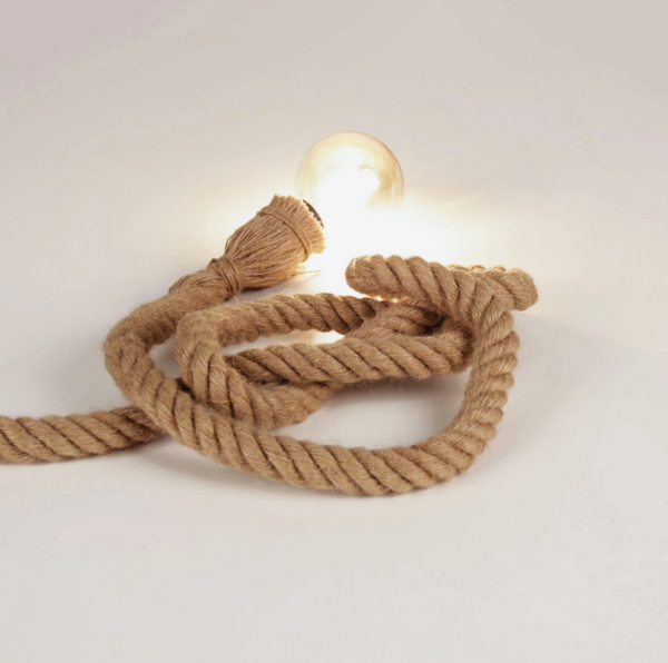 s.LUCE Rope Seil-Tischleuchte mit Fassung E27, Ø 5cm, Braun, 200cm lang, Schalter