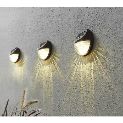 LED-Solar-Wandleuchten "Fency", 3 Stück, warmweiß, Fuß-/Absatzleuchte, 110 x 110mm, 10lm