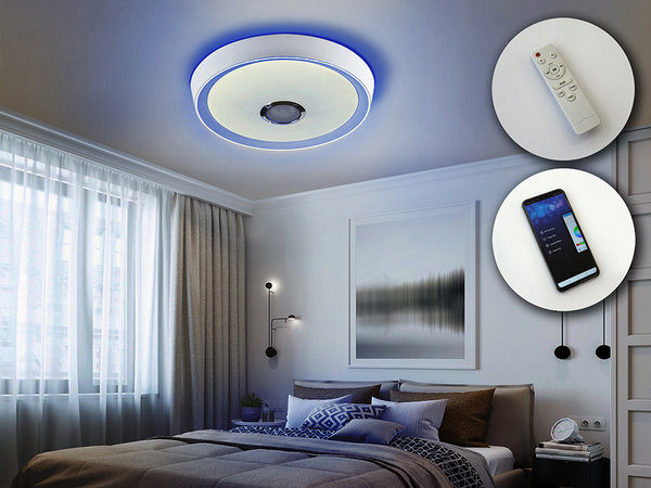 Deckenleuchte Jazz, LED mit Lautsprecher, RGB + 3000-6000K. 1200lm, Fernbedienung und Smartphone-App