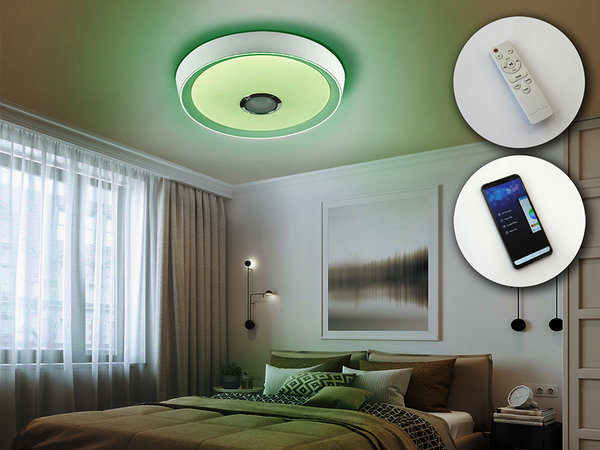 Deckenleuchte Jazz, LED mit Lautsprecher, RGB + 3000-6000K. 1200lm, Fernbedienung und Smartphone-App