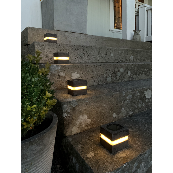 LED-Solar-Dekoration "Stonecube", 2er Set, grau